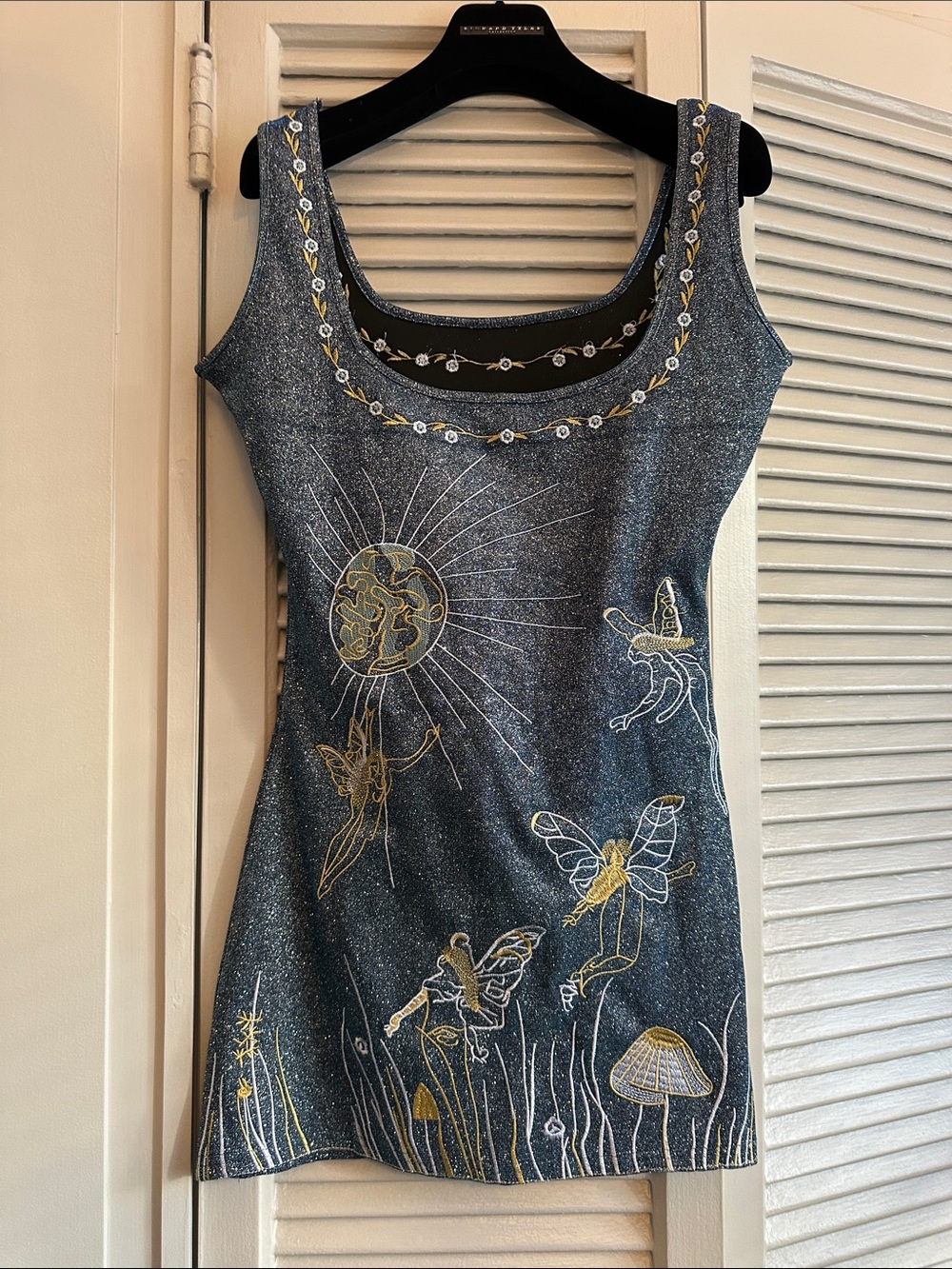 Embroidered shiny blue Fairy Tank Dress -